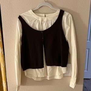 Elegant Cream and Brown Women's Layered Top
